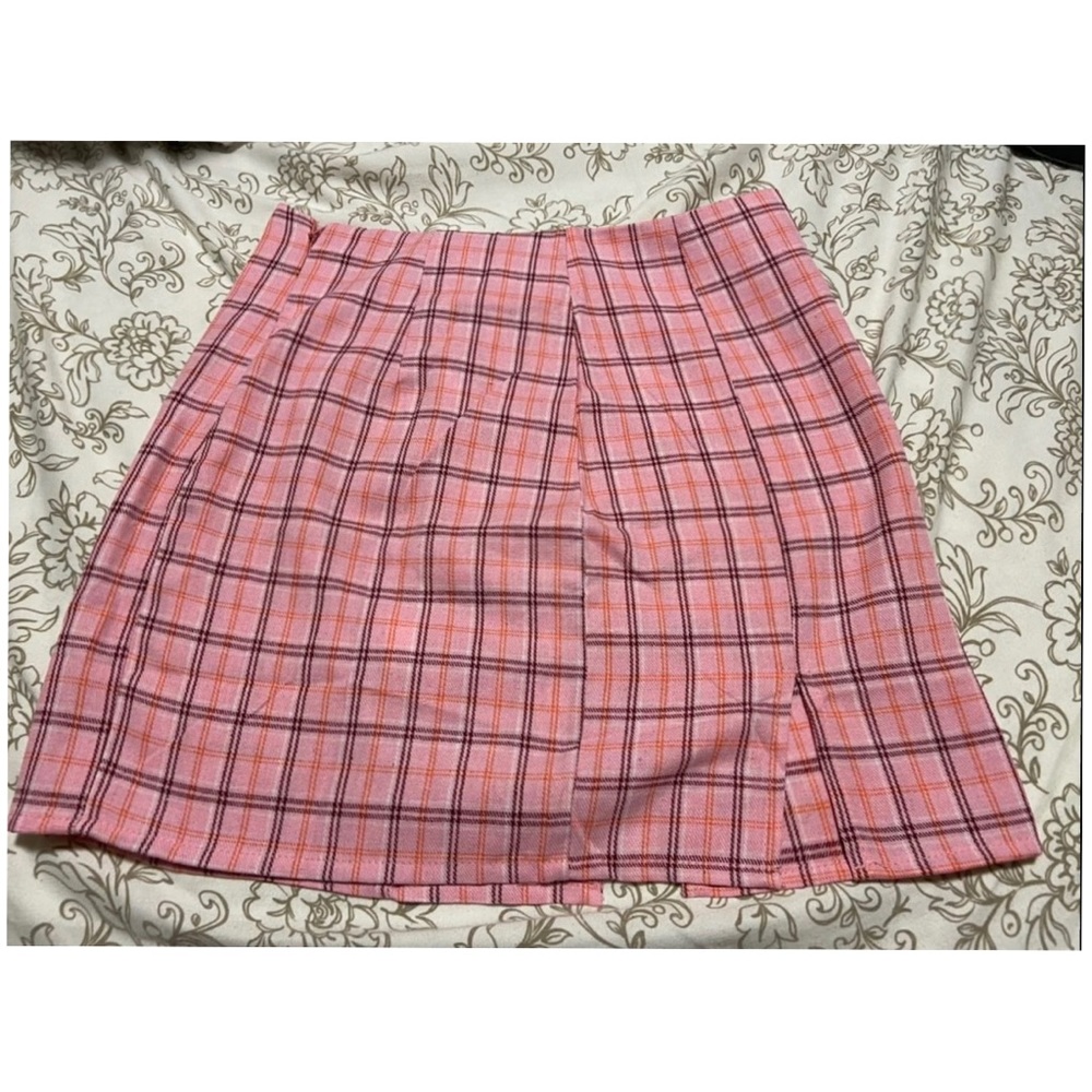 Pink plaid skirt